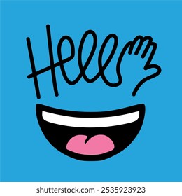 Happy Hand Hello Line Vector