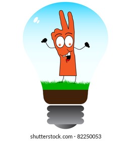 happy hand imside in lightbulb
