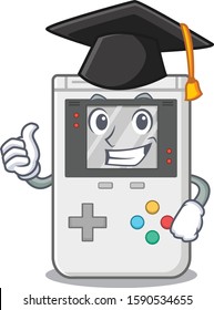 happy handheld game Scroll wearing a black Graduation hat