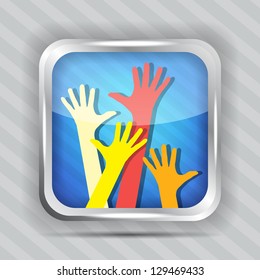 happy hands icon on a striped background