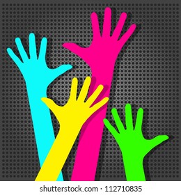 Happy hands on the metallic background