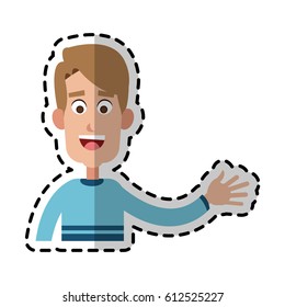 Happy Handsome Blonde Man Waving Hand Cartoon Icon Image 