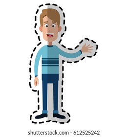 Happy Handsome Blonde Man Waving Hand Cartoon Icon Image 