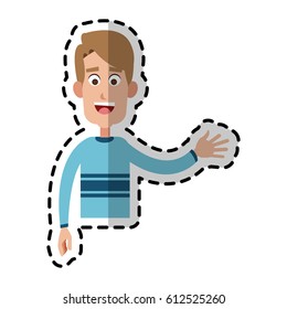 Happy Handsome Blonde Man Waving Hand Cartoon Icon Image 