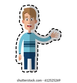 Happy Handsome Blonde Man Waving Hand Cartoon Icon Image 