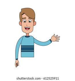 Happy Handsome Blonde Man Waving Hand Cartoon Icon Image 