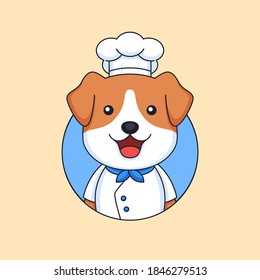 happy handsome puppy head wearing cooking clothes and hat for restaurant chef occupation vector illustration animal mascot character vector illustration cartoon design