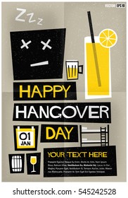 Happy Hangover Day 01 January (Flat Style Vector Illustration Alcohol Poster Design)