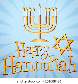 Happy Hannukah: festive illustration with custom font.
