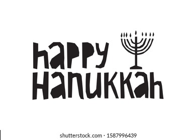 Happy hannukah hand drawn text. Hand lettering greeting quote. Religious message, jewish holiday. Vector design. 