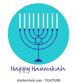Happy Hannukah Menorah Graphic On Turquoise Blue Circle