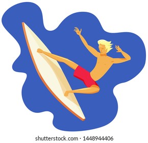 Happy and hansome Young man surfing flat style vector