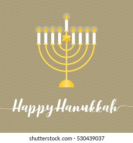 Happy Hanukah calligraphic wth menorah, flat design vector