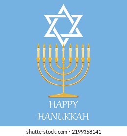 Happy Hanukka Poster With Traditional Jewish Menorah Candle And Star Of David.  Vector Template For Greeting Card, Banner, Invitation, Flyer, Etc.