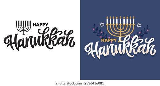 Happy Hanukkah! 100% vector hand drawn doodle file. Lettering quote about  2025. Lettering for t-shirt design, mug print, bag print, clothes fashion. 