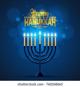 Happy Hanukkah background cover, card celebration text. Vector illustration