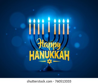 Happy Hanukkah background cover, card celebration text. Vector illustration