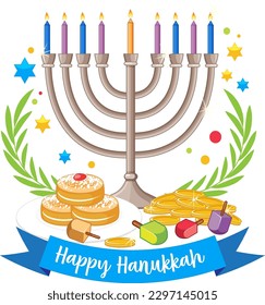 Happy Hanukkah Banner Design illustration