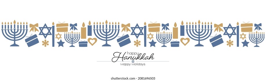 Happy Hanukkah banner.	Flat vector illustration.