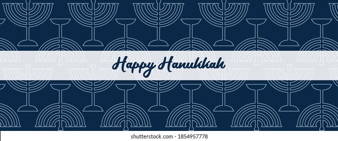 Happy Hanukkah banner . image of Jewish holiday Hanukkah background with golden menorah pattern, traditional candelabra and candles