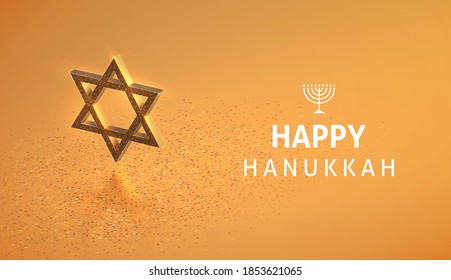 Fröhliches Hanukah Banner mit realistischem David's Stern. Hintergrund für den jüdischen Urlaub in Hanukka.