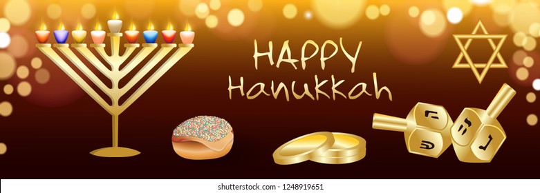 Happy hanukkah banner. Realistic illustration of Happy hanukkah vector banner for web design