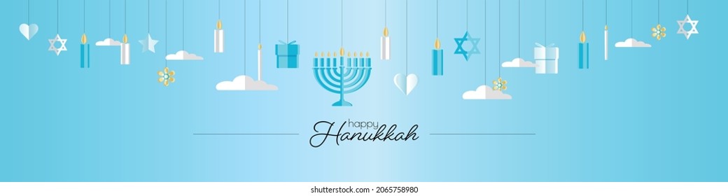 Happy Hanukkah banner.Flat vector illustration.