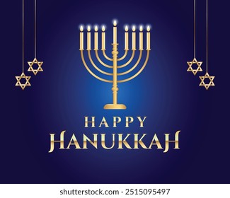 Happy Hanukkah with blue and golden color and stars shine