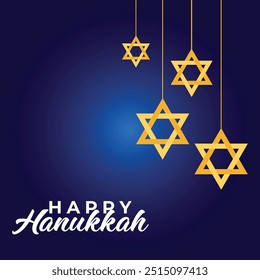 Happy Hanukkah with blue and golden color and stars shine