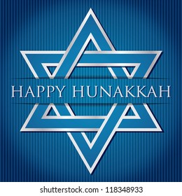 "Happy Hanukkah" blue star of David card in vector format.