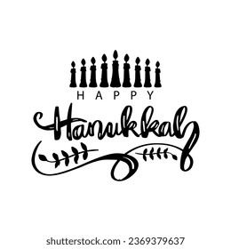 Happy Hanukkah calligraphy hand lettering text.