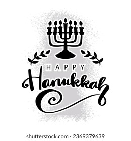 Happy Hanukkah calligraphy hand lettering text.