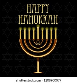 happy Hanukkah. candelabra with candles on a dark background