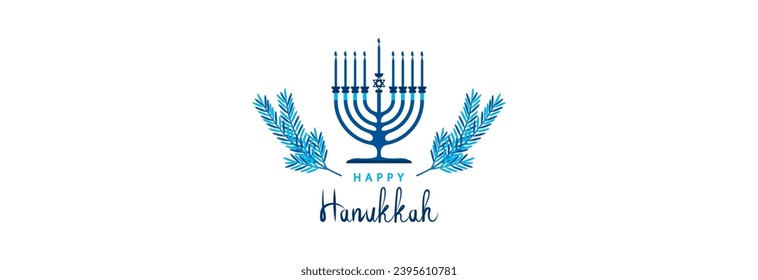 Happy Hanukkah, candle holder and bright star of david. Jewish holiday.
