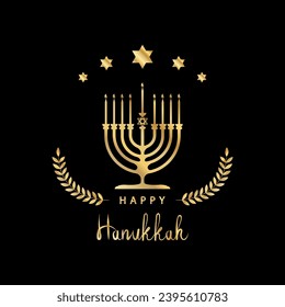 Happy Hanukkah, candle holder and bright star of david. Jewish holiday.
