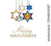 Happy Hanukkah. Candle holder with candles and star of David. Realistic vector