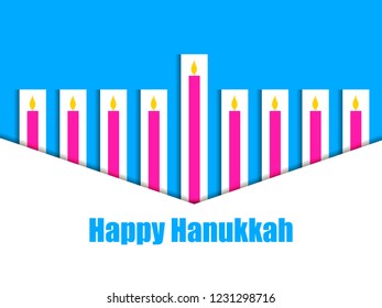 Happy hanukkah. Hanukkah candles. Menorah with nine candles. Paper cut style with shadow. Vector illustration