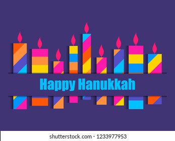 Happy hanukkah. Hanukkah candles. Nine multi colored candles. Vector illustration