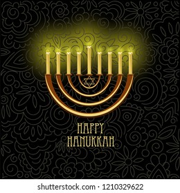 happy Hanukkah. candles on dark background