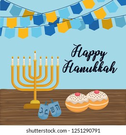 happy hanukkah card with chandelier