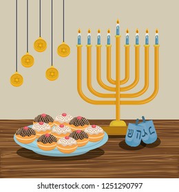 happy hanukkah card with chandelier