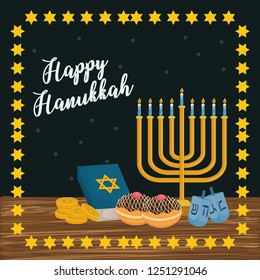 happy hanukkah card with chandelier