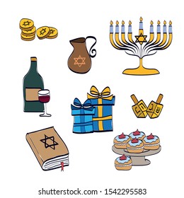happy hanukkah card with chandelier vector illustration design