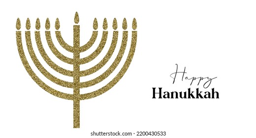 Happy Hanukkah card design with gold symbol on white color background 