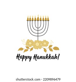 Happy Hanukkah card. Holidays lettering. Ink illustration. Vector illustration.