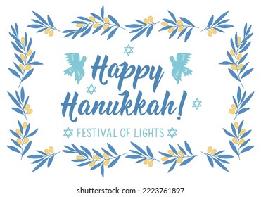 Happy Hanukkah card. Holidays lettering. Ink illustration. Vector illustration. Happy Hanukkah. Festival of lights