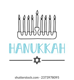 Happy Hanukkah card. Hanukkah. Holidays lettering. Ink illustration.