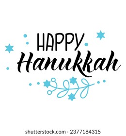 Happy Hanukkah card. Happy Hanukkah. Holidays lettering. Ink illustration.
