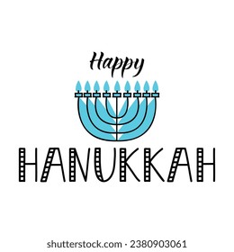 Happy Hanukkah card. Happy Hanukkah. Holidays lettering. Ink illustration.