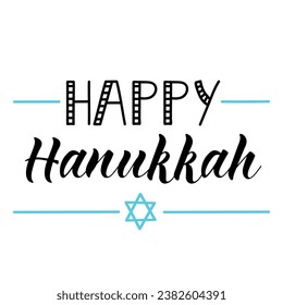 Happy Hanukkah card. Happy Hanukkah. Holidays lettering. Ink illustration.